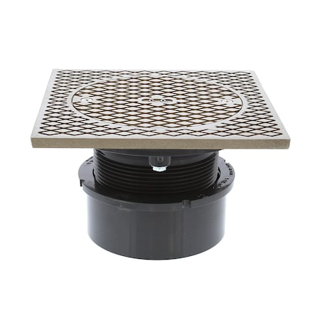 Jones Stephens 4in. PVC Inside Pipe Fit Base Cleanout with 3-1/2in. Plastic Spud and 7in. Polished Brass Cover C59050